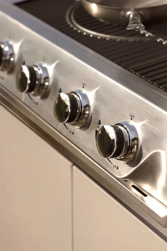 Módulo con barbacoa de gas con 4 quemadores para cocina modular de exterior en acero Rivana