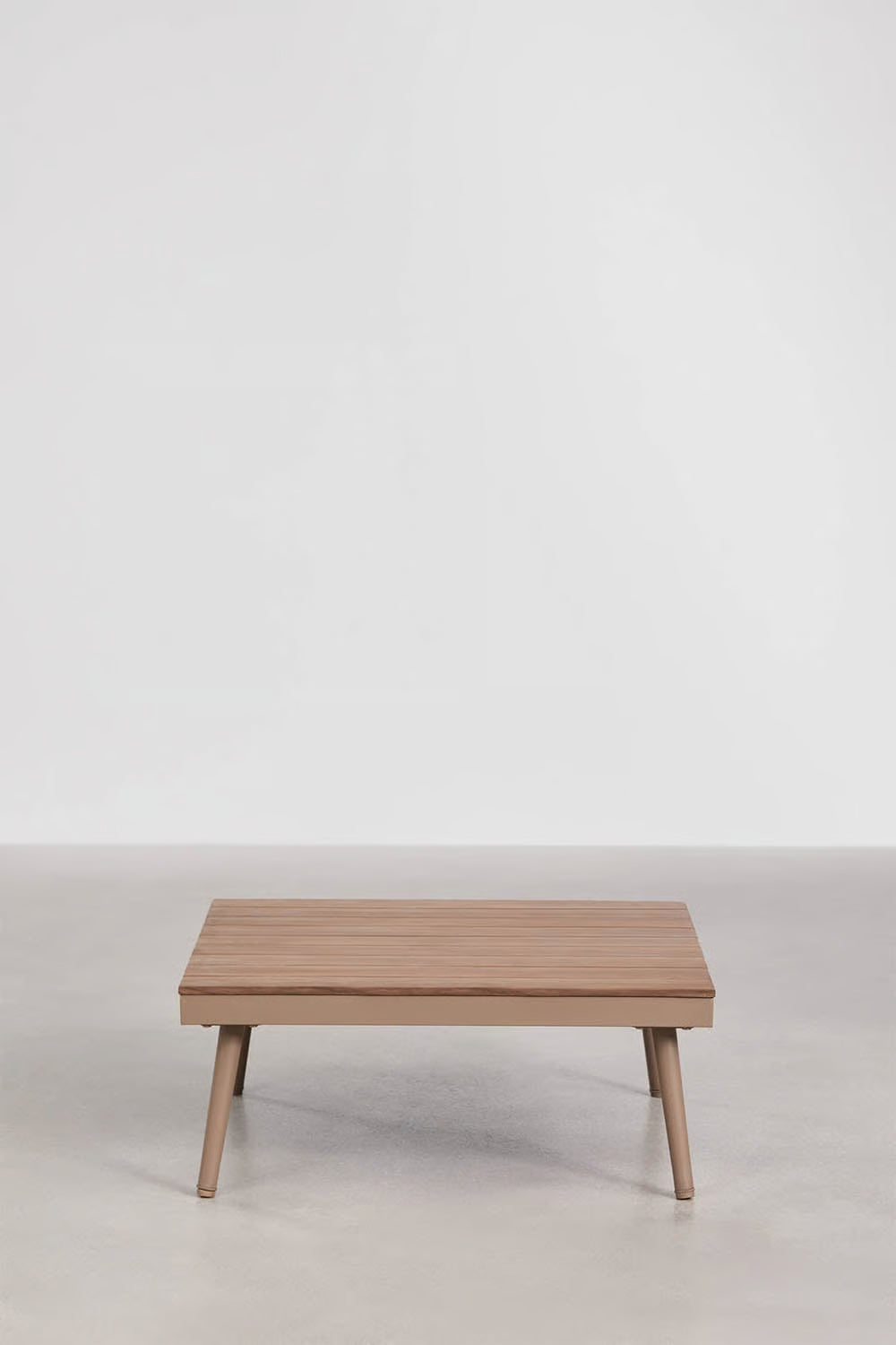 Conjunto de jardín con sofá esquinero de 5 plazas y mesa de centro en aluminio y madera de acacia Kalen