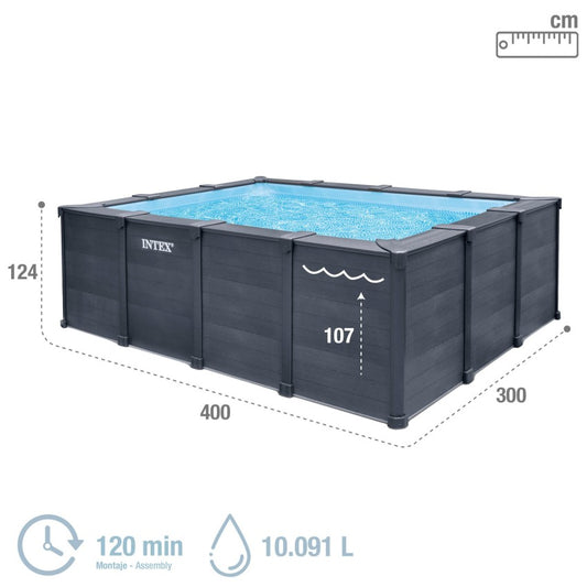 Piscina desmontable rectangular Graphite Gray Panel 4 metros con depuradora