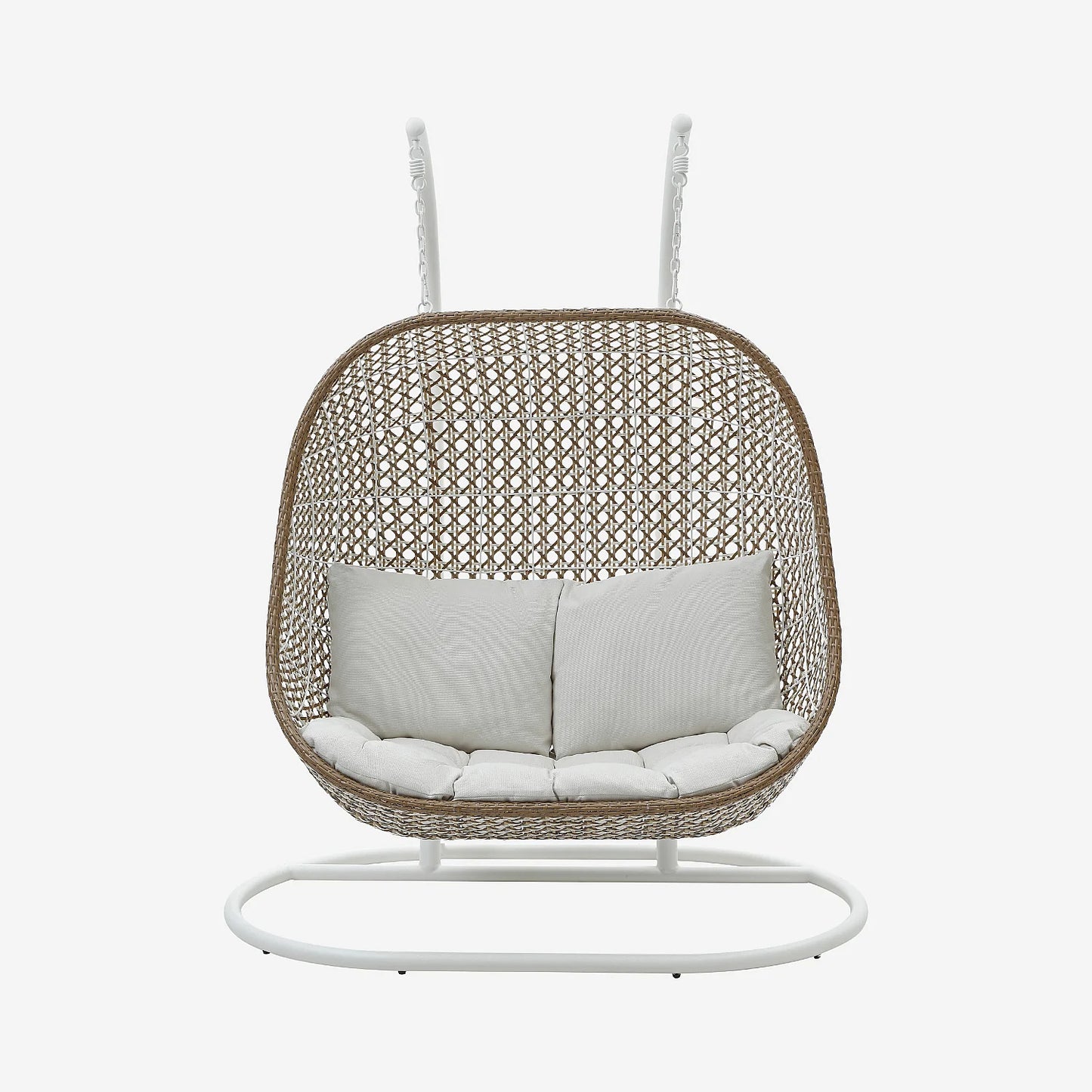 Sillón colgante de jardín 2 plazas de resina trenzada y metal blanco - Moka