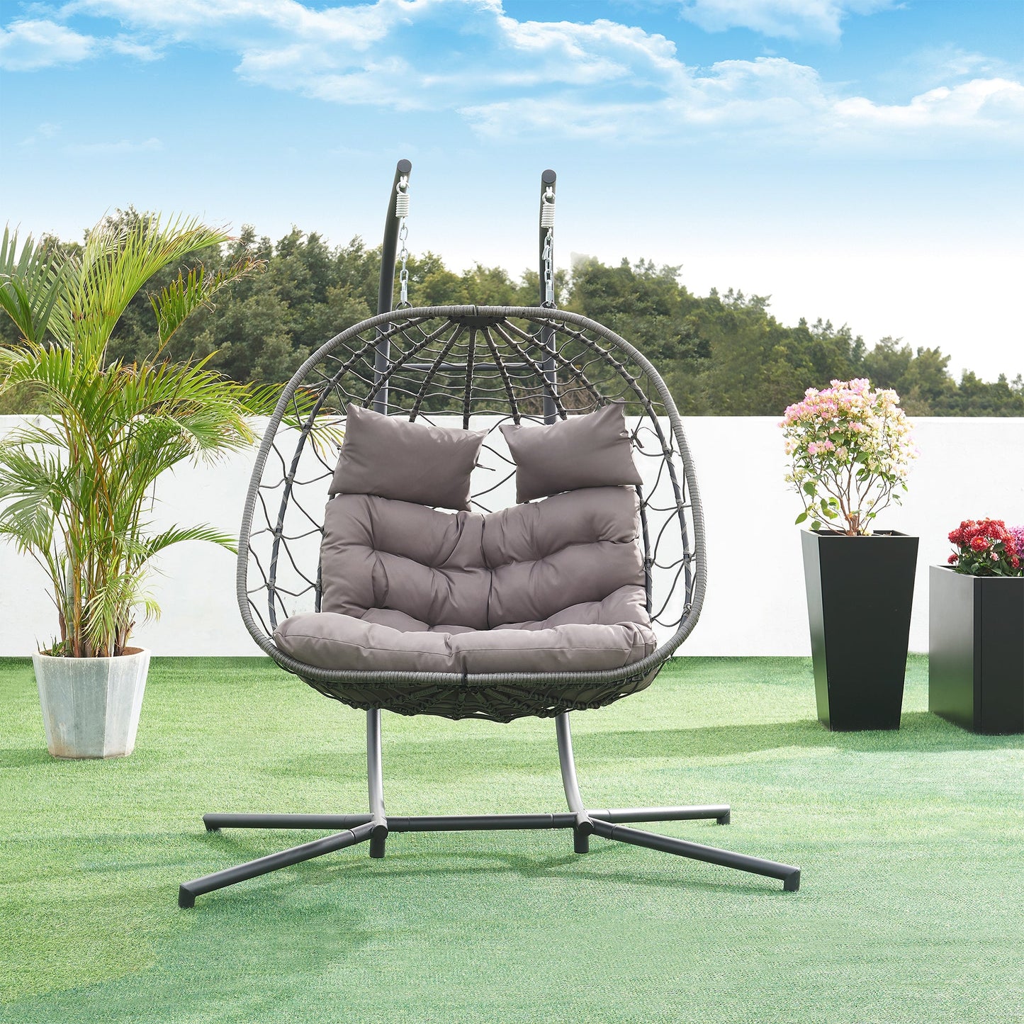Sillón colgante doble Skense con estructura 198x156x98 cm Gris