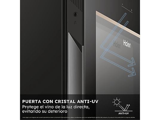 Vinoteca - Haier HWS42GDAU1, Temperatura 5º - 20º, 42 botellas, 106 l, hOn App, Negro