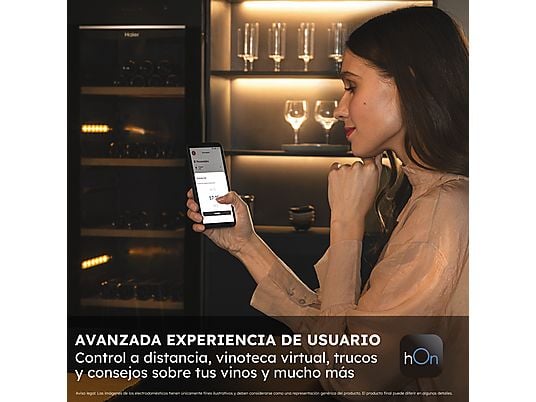 Vinoteca - Haier HWS42GDAU1, Temperatura 5º - 20º, 42 botellas, 106 l, hOn App, Negro