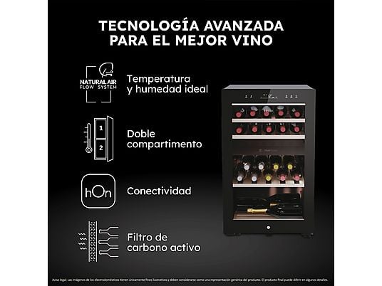 Vinoteca - Haier HWS42GDAU1, Temperatura 5º - 20º, 42 botellas, 106 l, hOn App, Negro